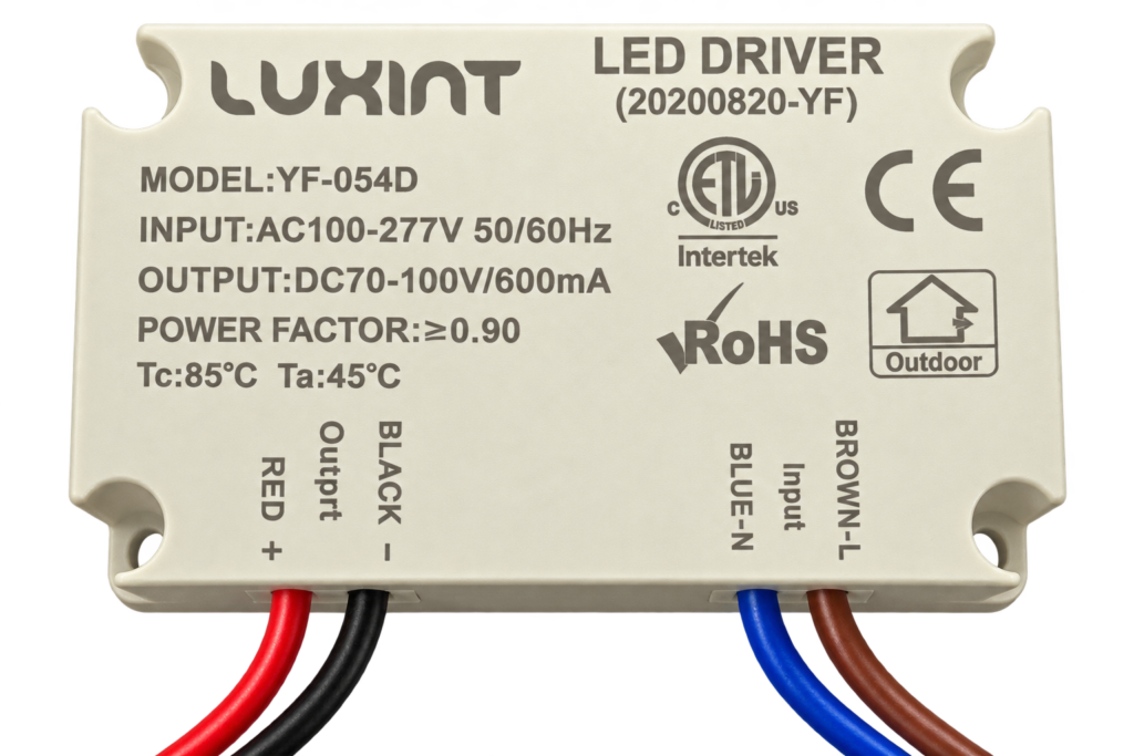 LUXINT YF-054D 600mA LED Driver – 70-100V DC, 100-277V AC, Constant Current